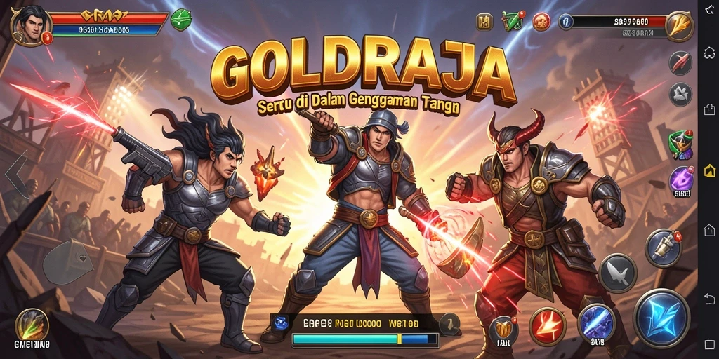 Screenshot gameplay <strong>GOLDRAJA</strong> menampilkan pertarungan yang seru di arena.