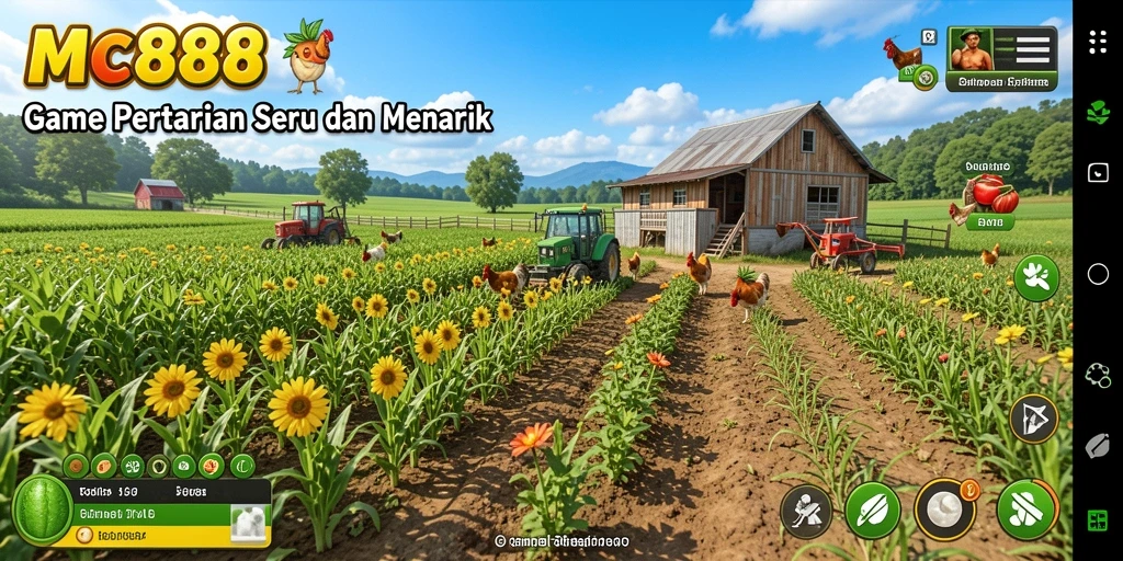 Tampilan screenshot gameplay MC888 menunjukkan aktivitas bertani yang seru.