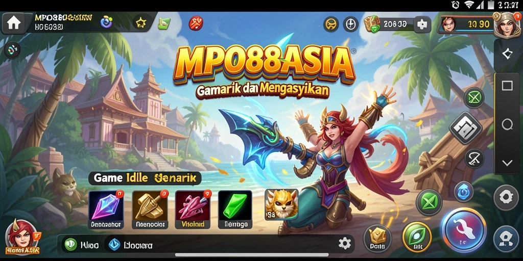 Tampilan gameplay MPO88ASIA menampilkan karakter menyerang sambil mengumpulkan sumber daya dengan santai.